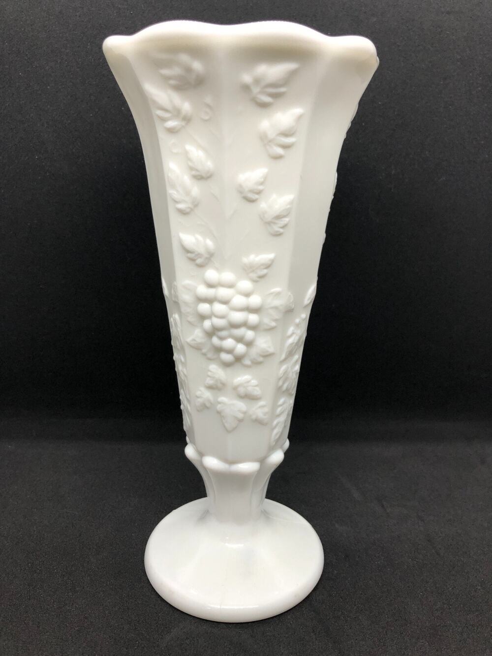 Vintage Westmoreland Paneled Grapevine Milkglass 8" Vase MCM
